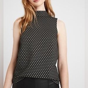 Banana Republic Black and Gold Patterned Mock Neck Shell Sleeveless Top SZ M